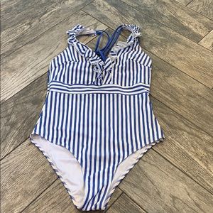 Blue and white striped one piece
